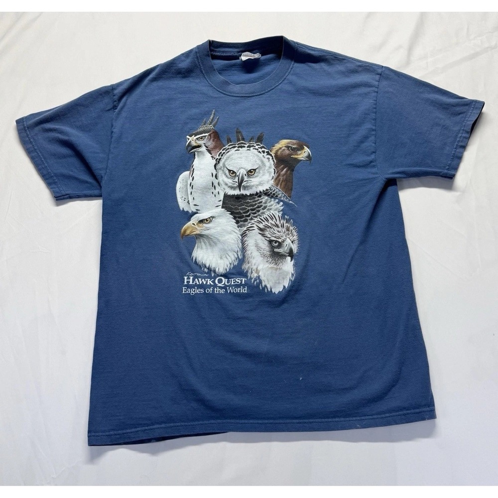 Hanes Beefy-T Hawk Eagles of the World Graphic tee blue adult Large